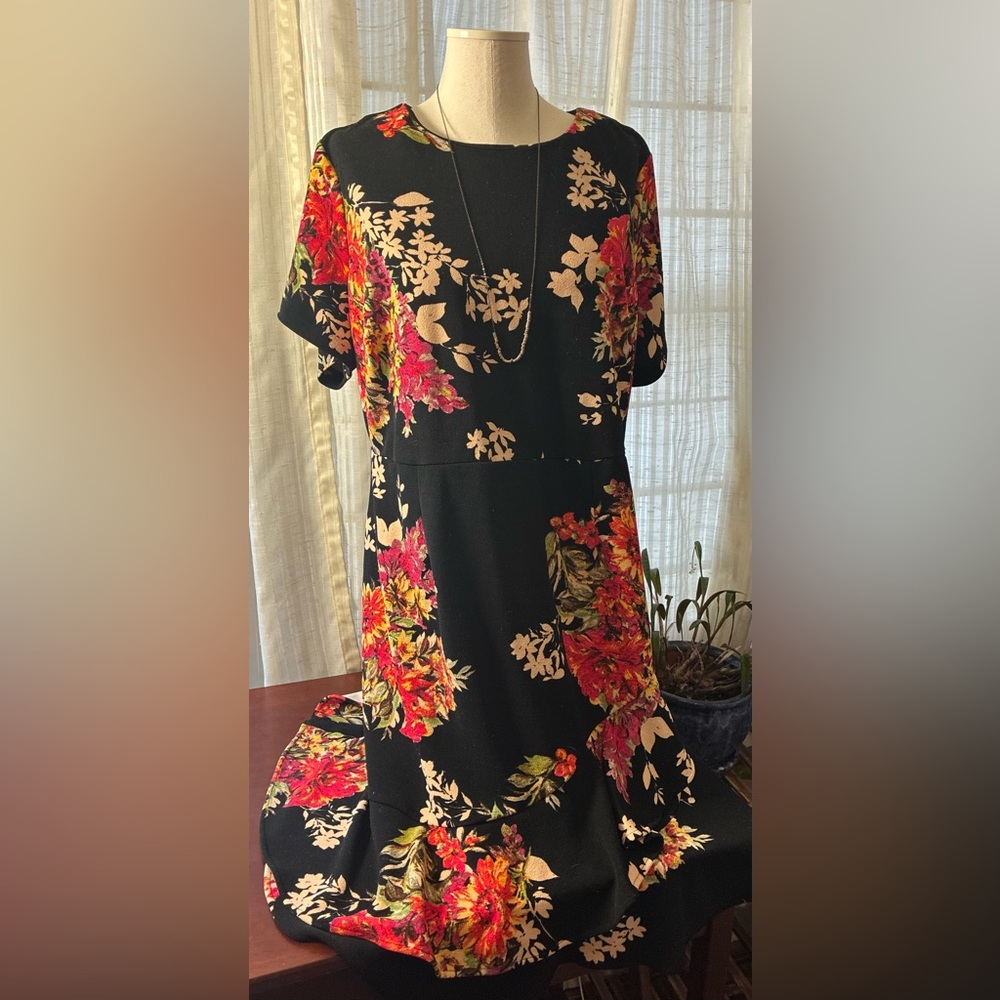 Apt. 9 Black Mini Dress with Red & Yellow Floral Print